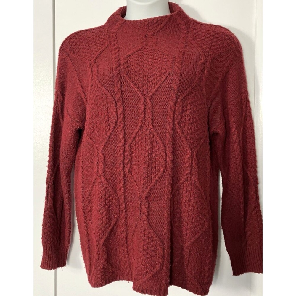 St. John's Bay Cable Knit Mock Dark Red Neck Sweater Size XL.